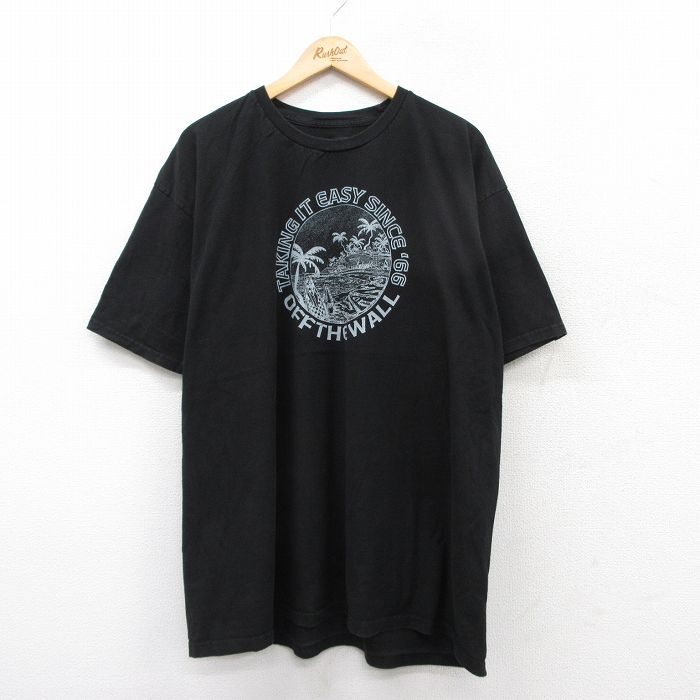 【50%OFF】XL★古着 バンズ VANS 半袖 ブランド Tシャツ メンズ サーフボード 大きいサイズ ロング丈 コットン クルーネック 黒 ブラック 25aug26 中古