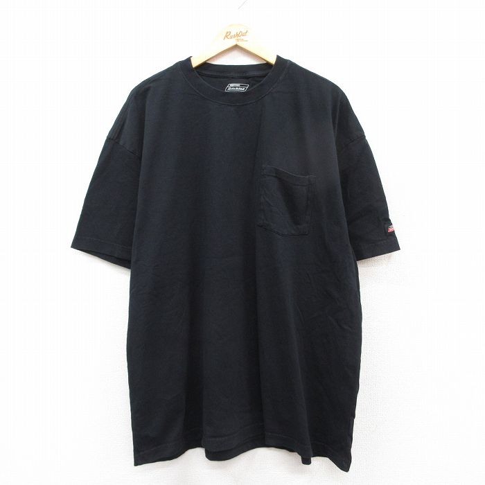 XL★古着 ディッキーズ Dickies 半袖 ブランド Tシャツ メンズ 胸ポケット付き 大きいサイズ コットン クルーネック 黒 ブラック 25aug26 中古