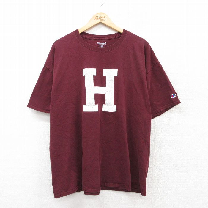 【20%OFF】XL★古着 チャンピオン Champion 半袖 ブランド Tシャツ メンズ H 大きいサイズ クルーネック エンジ 25sep01 中古