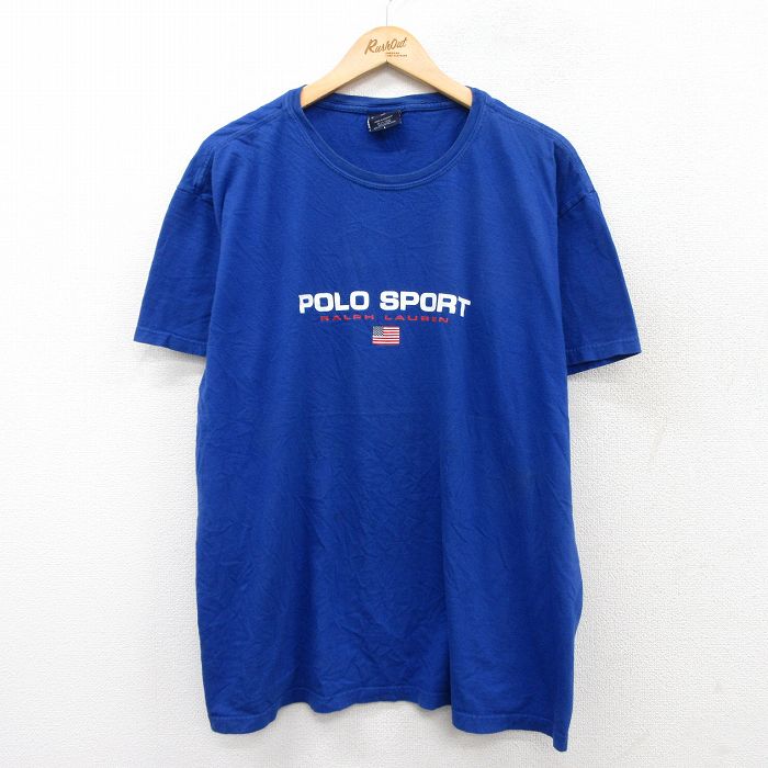 XL★古着 ラルフローレン Ralph Lauren ポロスポーツ 半袖 ブランド Tシャツ メンズ ビッグロゴ 大きいサイズ コットン クルーネック 青 ブルー 25sep01 中古