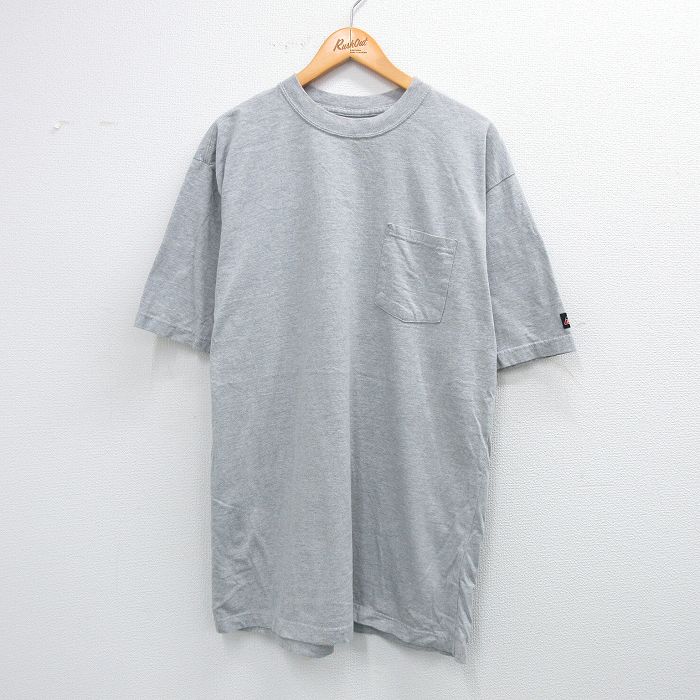 XL★古着 ディッキーズ Dickies 半袖 ブランド Tシャツ メンズ 無地 胸ポケット付き ロング丈 クルーネック グレー 霜降り 25sep01 中古