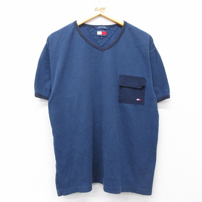 トミーヒルフィガー 90s 半袖Tシャツ ワンポイントロゴ ネイビー メンズXL相当 | 古着