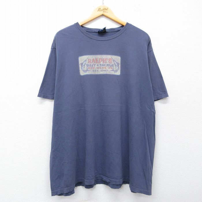 XL★古着 ラルフローレン ポロスポーツ 半袖 ブランド Tシャツ メンズ ビッグロゴ カジキ 大きいサイズ コットン クルーネック 紺 26apr20