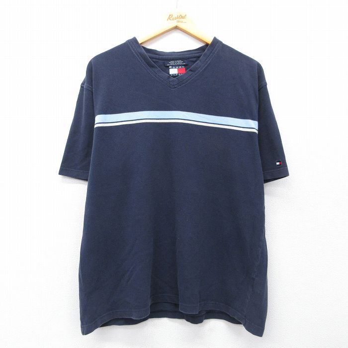 トミーヒルフィガー 90s 半袖Tシャツ 鹿の子 ネイビー メンズXL相当 | 古着