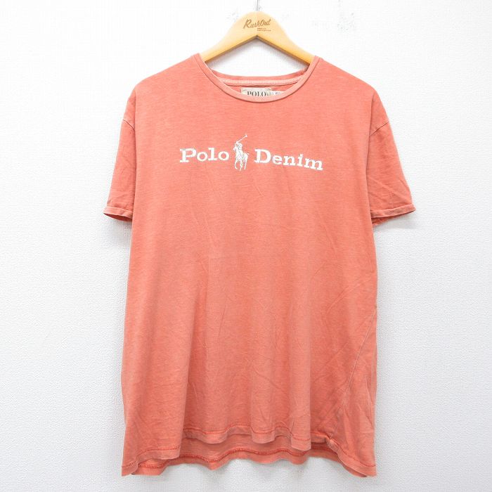XL★古着 ラルフローレン デニムアンドサプライ 半袖 ブランド Tシャツ メンズ ビッグロゴ クルーネック オレンジ系 26apr20