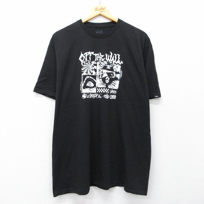 XL★古着 バンズ VANS 半袖 ブランド Tシャツ メンズ スカル コットン クルーネック 黒 26apr20
