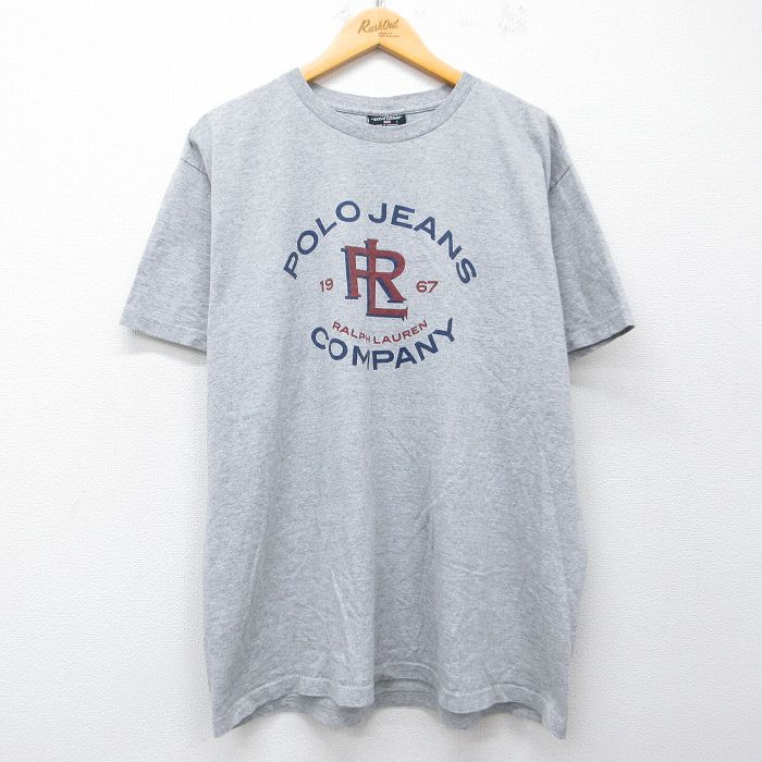 XL★古着 ラルフローレン ポロジーンズ 半袖 ブランド Tシャツ メンズ ビッグロゴ 大きいサイズ クルーネック グレー 霜降り 26apr20
