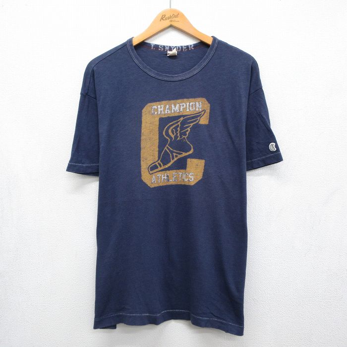 チャンピオン 半袖Tシャツ ウイングフット ランタグ ネイビー メンズXL相当 | 古着