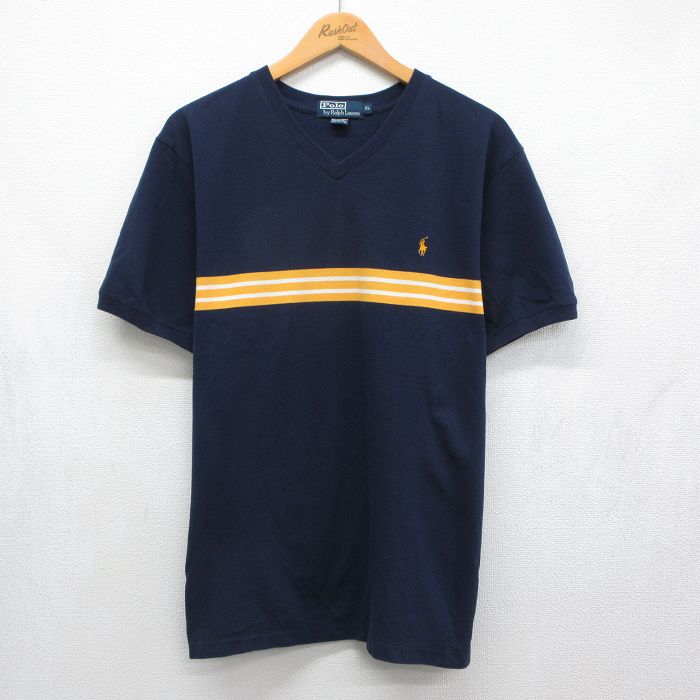 XL★古着 ラルフローレン 半袖 ブランド Tシャツ メンズ 90年代 90s ワンポイントロゴ 鹿の子 大きいサイズ コットン Vネック ネイビー【spe】 26jun03