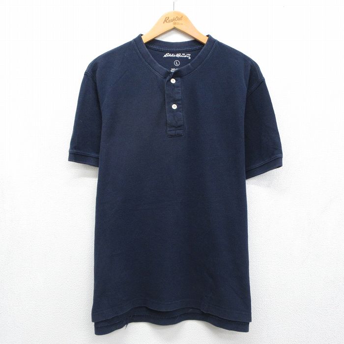 エディーバウアー 半袖ヘンリーネックTシャツ ネイビー XL | 古着