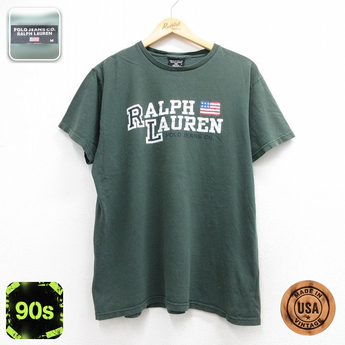 ラルフローレン 90s 半袖Tシャツ ビッグロゴ グリーン メンズL相当 | 古着