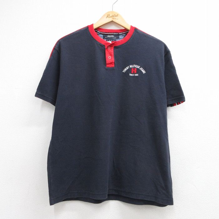 トミーヒルフィガー 90s 半袖Tシャツ ワンポイントロゴ ネイビー メンズXL相当 | 古着