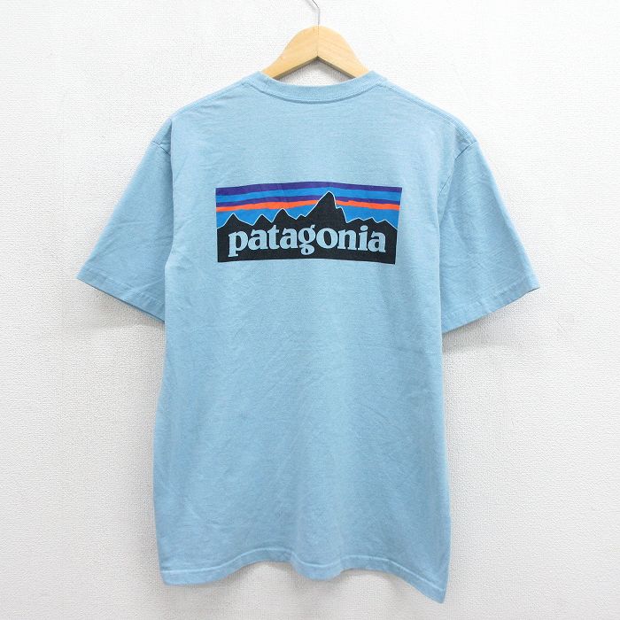 パタゴニア 半袖Tシャツ ビッグロゴ ライトブルー メンズL相当 | 古着