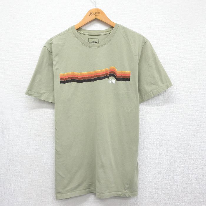 ノースフェイス 半袖Tシャツ ワンポイントロゴ カーキ メンズL相当 | 古着