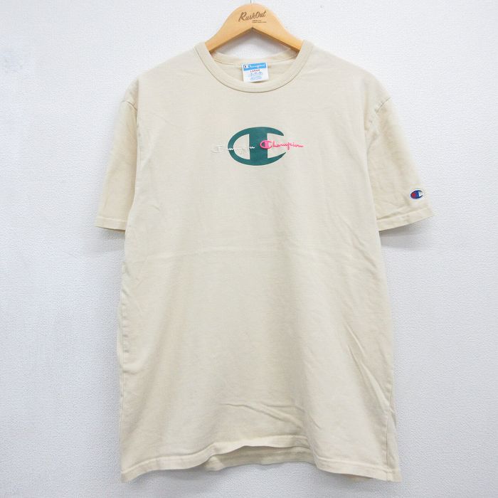 チャンピオン 半袖Tシャツ ビッグロゴ ベージュ メンズL相当 | 古着