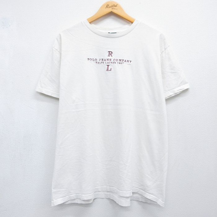 ラルフローレン 半袖Tシャツ ビッグロゴ刺繍 ホワイト メンズXL相当 | 古着