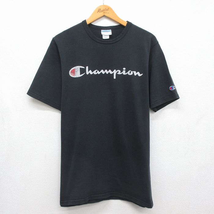チャンピオン 半袖Tシャツ ビッグロゴ ブラック メンズL相当 | 古着