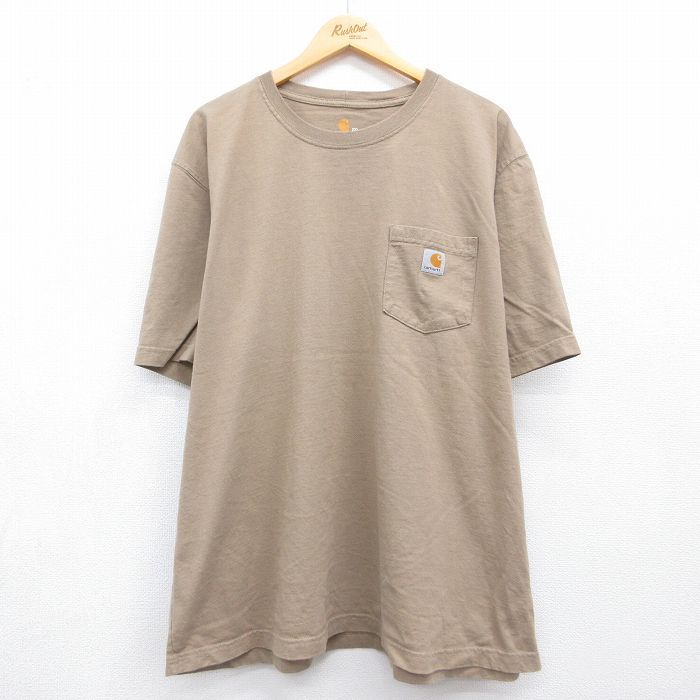 カーハート 半袖Tシャツ 胸ポケット付き ベージュ メンズXL相当 | 古着