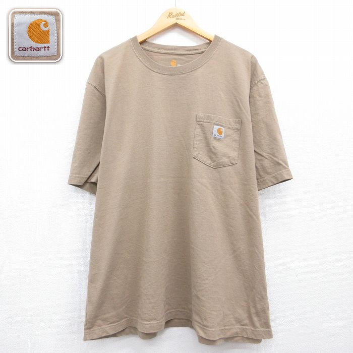 カーハート 半袖Tシャツ 胸ポケット付き ベージュ メンズXL相当 | 古着