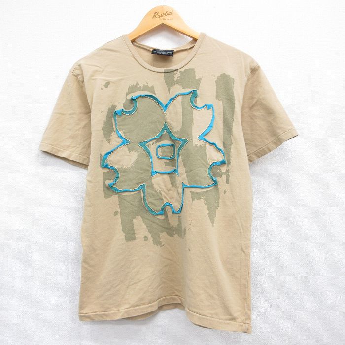 カルバンクライン L★古着 半袖Tシャツ 花 ベージュ メンズL相当 | 古着