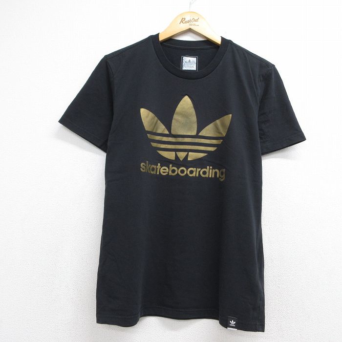 アディダス 半袖Tシャツ ビッグロゴ トレフォイル ブラック メンズL相当 | 古着