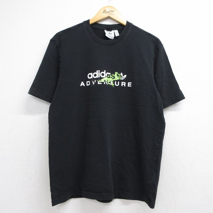 アディダス 半袖Tシャツ ビッグロゴ トレフォイル ブラック メンズL相当 | 古着