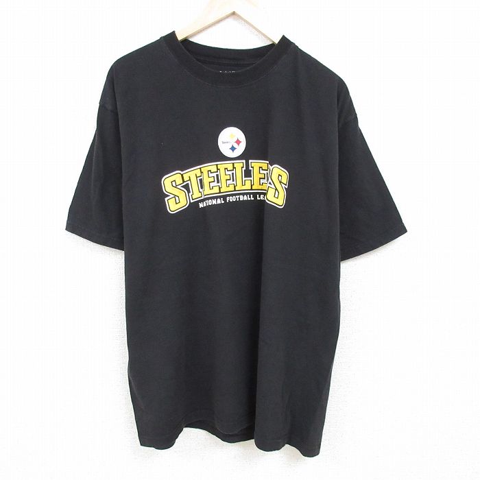 XL★古着 リーボック REEBOK 半袖 ブランド Tシャツ メンズ NFL ピッツバーグスティーラーズ 大きいサイズ コットン クルーネック 黒 ブラック アメフト スーパーボウル 24mar19 中古