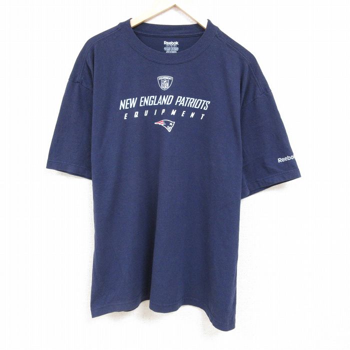 【50%OFF】XL★古着 リーボック REEBOK 半袖 ブランド Tシャツ メンズ NFL ニューイングランドペイトリオッツ 大きいサイズ クルーネック 紺 ネイビー アメフト スーパーボウル 24mar22 中古