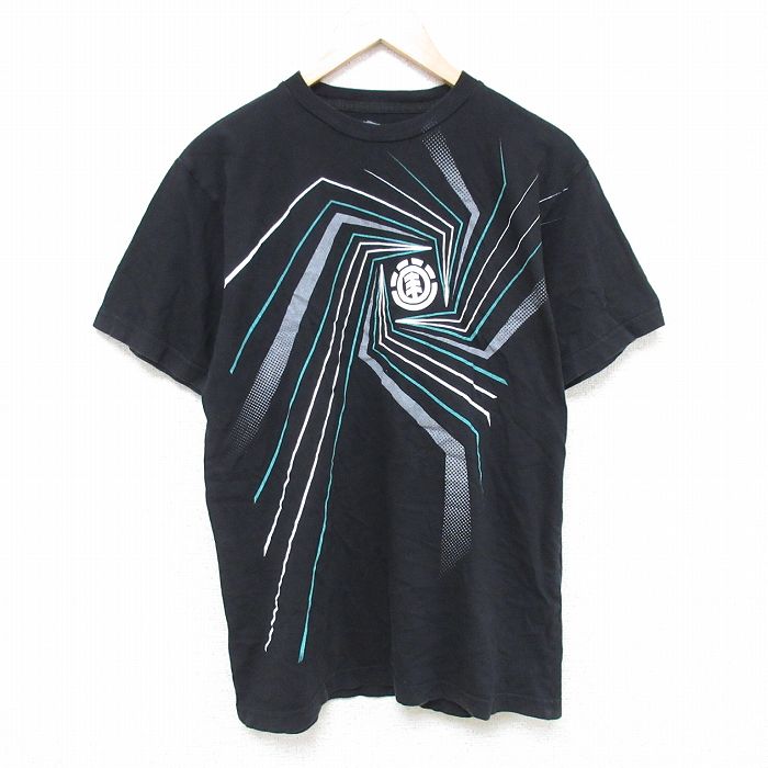 【50%OFF】L★古着 エレメント ELEMENT Element 半袖 ブランド Tシャツ メンズ ビッグロゴ コットン クルーネック USA製 黒 ブラック 24apr13 中古