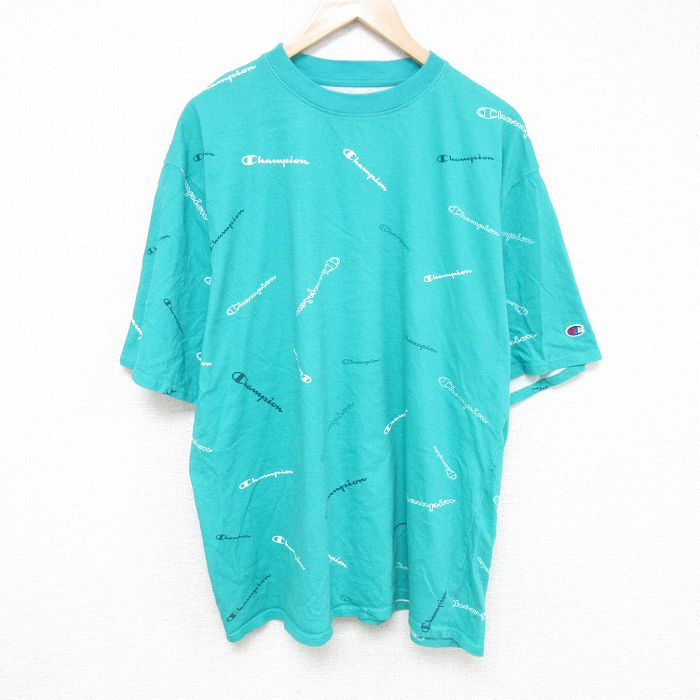 チャンピオン 半袖Tシャツ 総柄 グリーン XL | 古着