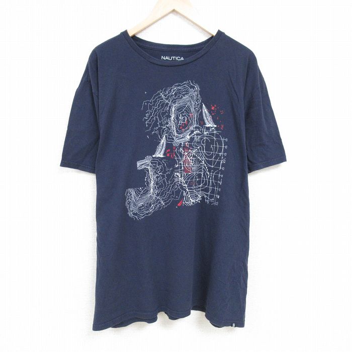 ノーティカ 半袖Tシャツ 海図 ネイビー XL | 古着
