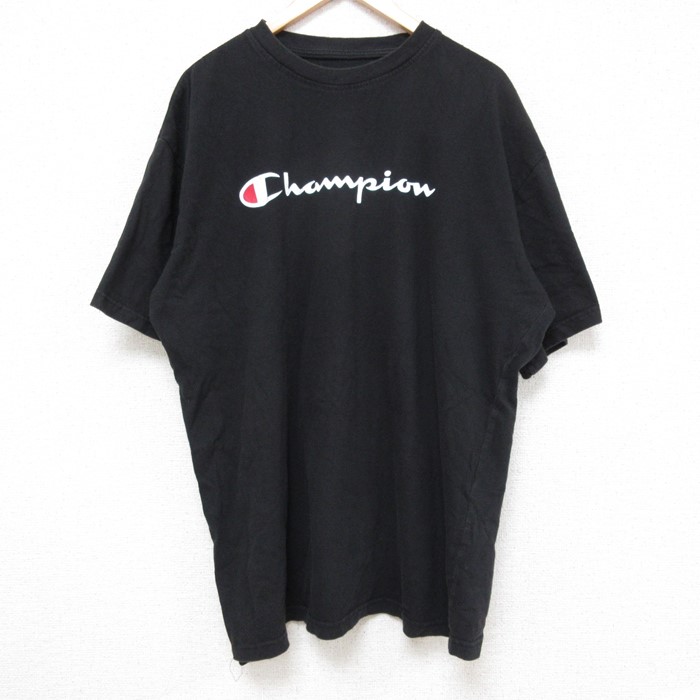 XL★古着 チャンピオン Champion 半袖 ブランド Tシャツ メンズ ビッグロゴ 大きいサイズ コットン クルーネック 黒 ブラック 【spe】 24may28 中古