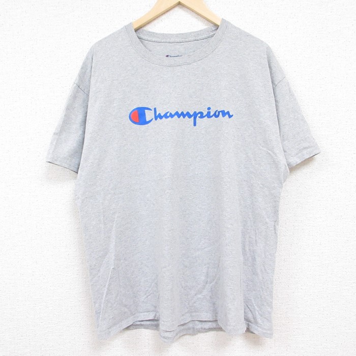 チャンピオン 半袖Tシャツ ビッグロゴ グレー XL | 古着