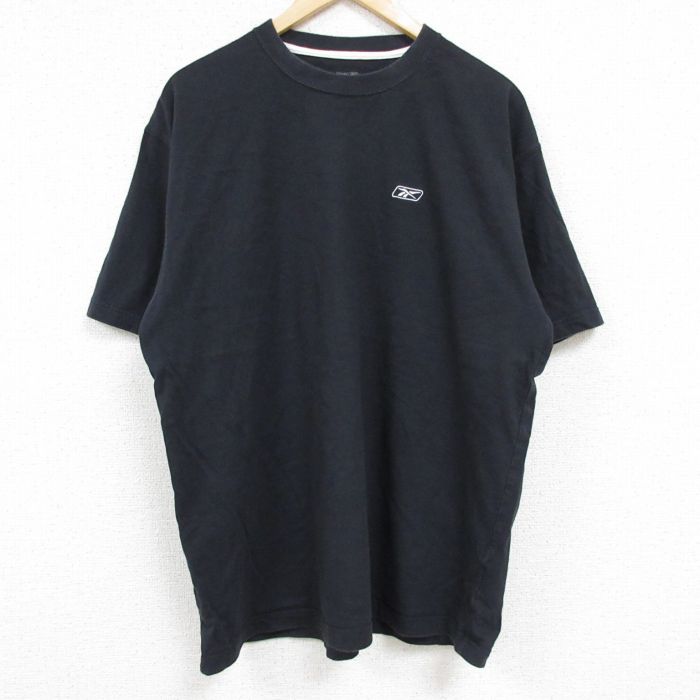 XL★古着 リーボック REEBOK 半袖 ブランド Tシャツ メンズ ワンポイントロゴ コットン クルーネック 黒 ブラック 24jul06 中古