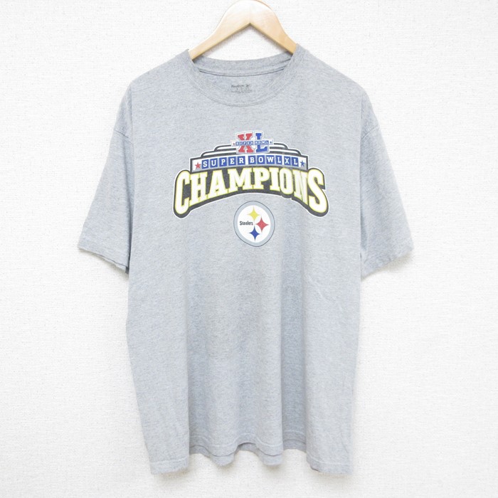 XL★古着 リーボック REEBOK 半袖 ブランド Tシャツ メンズ NFL ピッツバーグスティーラーズ 大きいサイズ クルーネック グレー 霜降り アメフト スーパーボウル 24jul19 中古