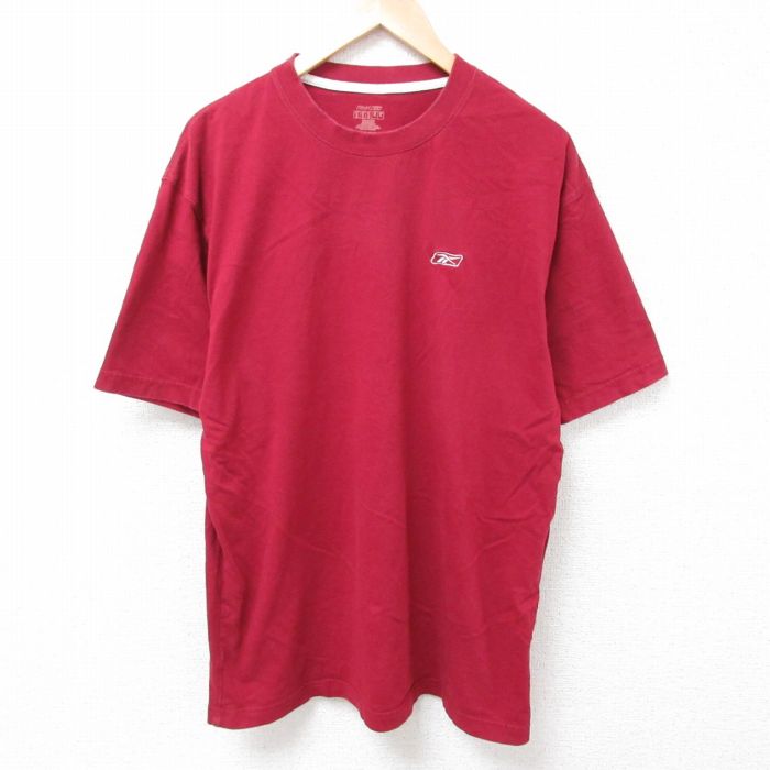 XL★古着 リーボック REEBOK 半袖 ブランド Tシャツ メンズ ワンポイントロゴ クルーネック 濃赤 レッド 24aug08 中古