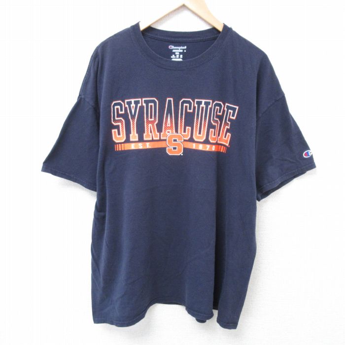 【50%OFF】XL★古着 チャンピオン Champion 半袖 ブランド Tシャツ メンズ シラキュース 大きいサイズ クルーネック 紺 ネイビー 25apr01 中古