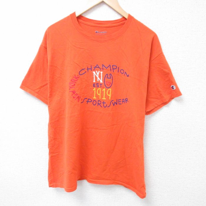 チャンピオン 半袖Tシャツ ニューヨーク オレンジ L | 古着