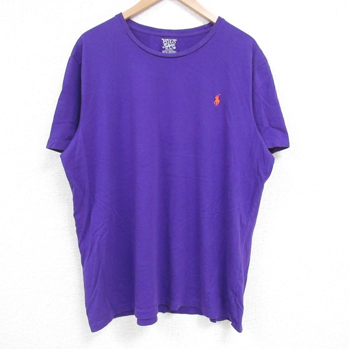 XL★古着 ラルフローレン Ralph Lauren 半袖 ブランド Tシャツ メンズ ワンポイントロゴ コットン クルーネック 紫 パープル 25apr18 中古