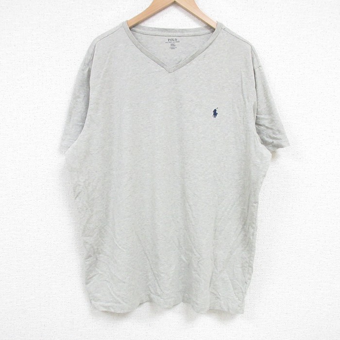 XL★古着 ラルフローレン Ralph Lauren 半袖 ブランド Tシャツ メンズ ワンポイントロゴ 大きいサイズ コットン Vネック グレー 霜降り 25apr18 中古