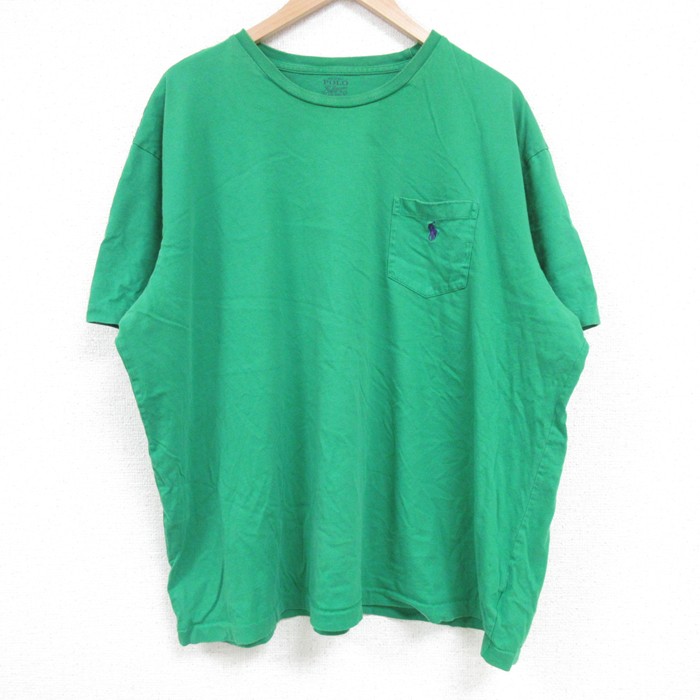 XL★古着 ラルフローレン Ralph Lauren 半袖 ブランド Tシャツ メンズ ワンポイントロゴ 胸ポケット付き 大きいサイズ コットン クルーネック 緑 グリーン 25apr18 中古