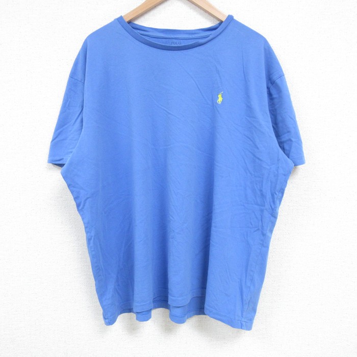 XL★古着 ラルフローレン Ralph Lauren 半袖 ブランド Tシャツ メンズ ワンポイントロゴ 大きいサイズ コットン クルーネック 青 ブルー 25apr18 中古