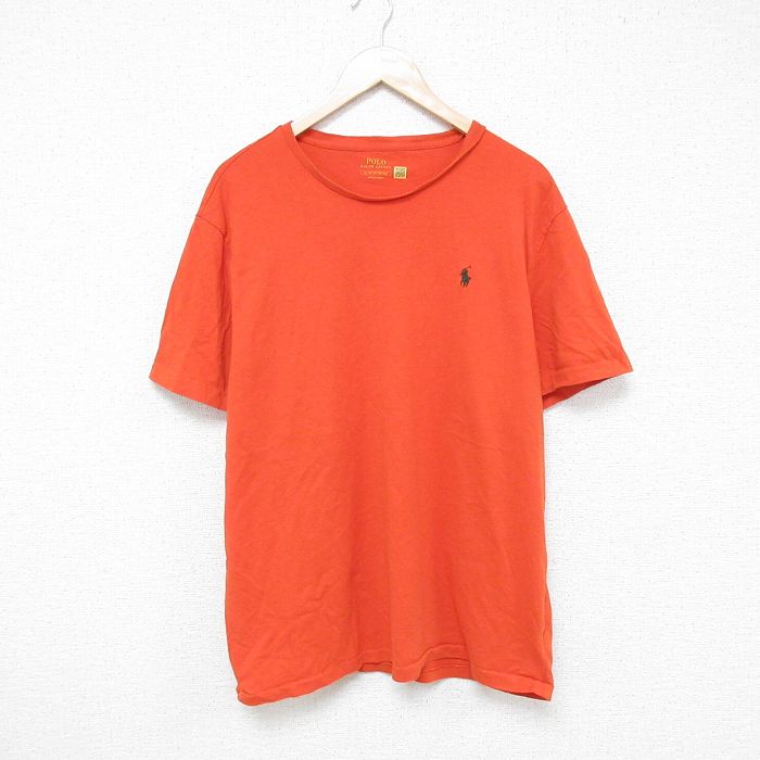 XL★古着 ラルフローレン Ralph Lauren 半袖 ブランド Tシャツ メンズ ワンポイントロゴ コットン クルーネック オレンジ 25jun05 中古