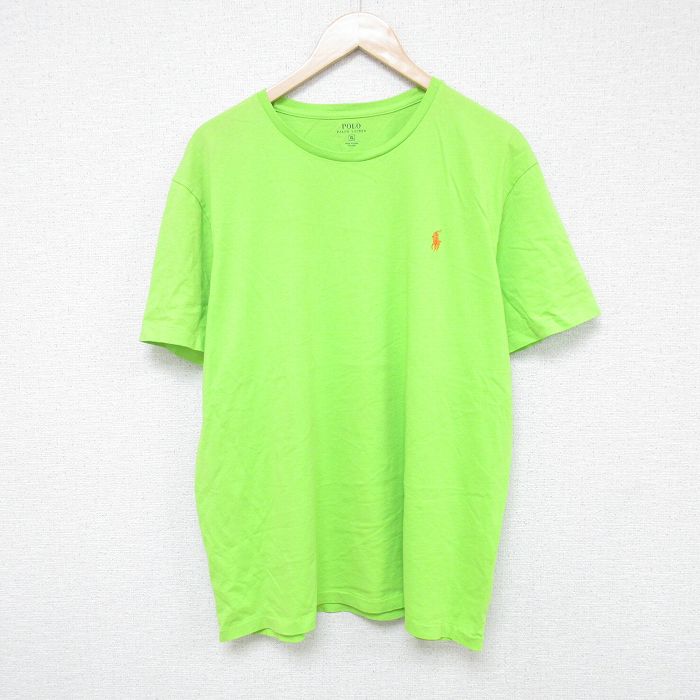 XL★古着 ラルフローレン Ralph Lauren 半袖 ブランド Tシャツ メンズ ワンポイントロゴ 大きいサイズ コットン クルーネック 黄緑 25jun05 中古