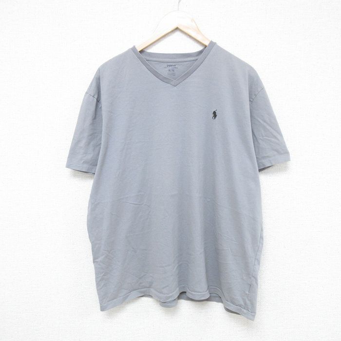 XL★古着 ラルフローレン Ralph Lauren 半袖 ブランド Tシャツ メンズ ワンポイントロゴ 大きいサイズ コットン Vネック グレー 25jun05 中古