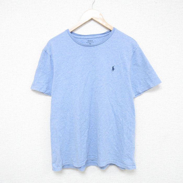L★古着 ラルフローレン Ralph Lauren 半袖 ブランド Tシャツ メンズ ワンポイントロゴ コットン クルーネック 薄紺 ネイビー 霜降り 25jun05 中古