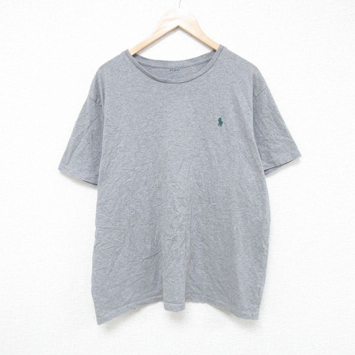 XL★古着 ラルフローレン Ralph Lauren 半袖 ブランド Tシャツ メンズ ワンポイントロゴ 大きいサイズ コットン クルーネック グレー 霜降り 25jun05 中古