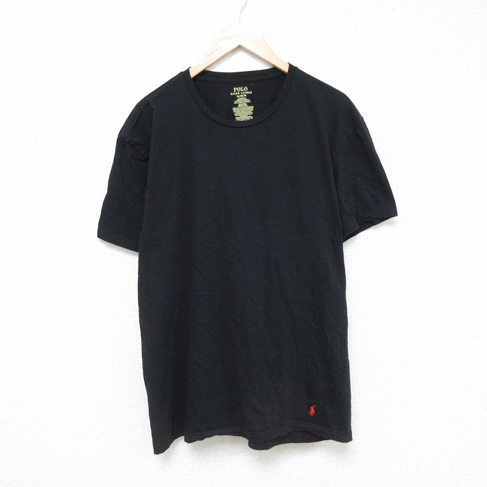 XL★古着 ラルフローレン Ralph Lauren 半袖 ブランド Tシャツ メンズ ワンポイントロゴ コットン クルーネック 黒 ブラック 25jun05 中古