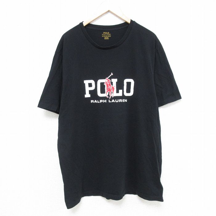 XL★古着 ラルフローレン Ralph Lauren 半袖 ブランド Tシャツ メンズ ビッグロゴ 大きいサイズ コットン クルーネック 黒 ブラック 25jun05 中古