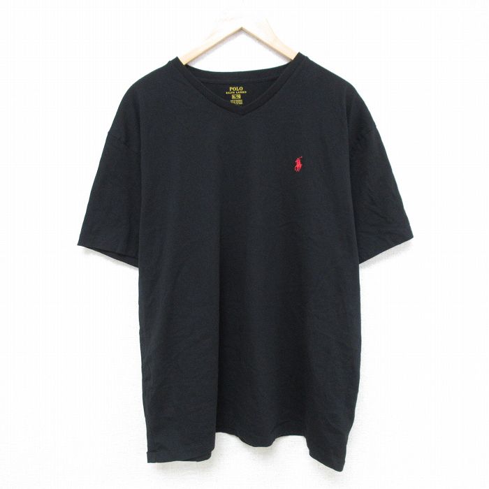 XL★古着 ラルフローレン Ralph Lauren 半袖 ブランド Tシャツ メンズ ワンポイントロゴ 大きいサイズ コットン Vネック 黒 ブラック 25jun05 中古